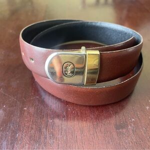 YSL Vintage reversible leather belt men’s dressy slim gold buckle